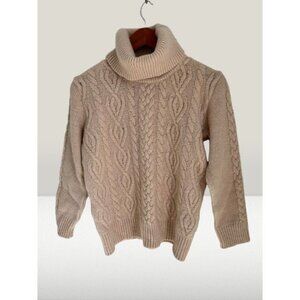 RODIER Wool Turtleneck Cable Knit Oversized Sweater in Cream Size Small